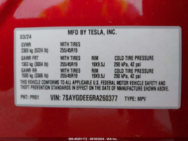 7SAYGDEE6RA260377 Tesla Model Y Long Range Dual Motor All-wheel Drive