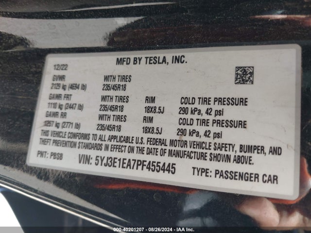 Tesla Model 3 Rear-wheel Drive 2023 5YJ3E1EA7PF455445 Image 9