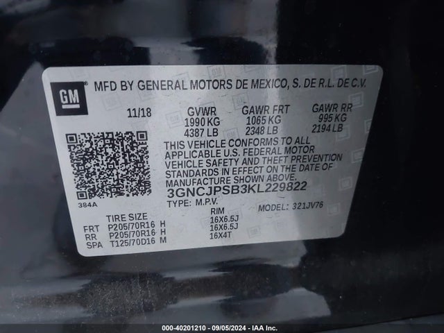 Chevrolet Trax Lt 2019 3GNCJPSB3KL229822 Image 9