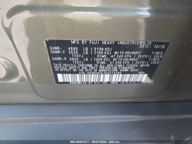 4S4BSADC3G3275086 Subaru Outback 2.5i Premium