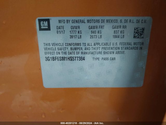 3G1BF6SM1HS577384 Chevrolet Cruze Premier Auto