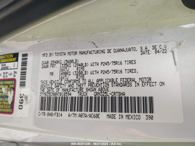Toyota Tacoma Sr V6 2022 3TYRZ5CN8NT018594 Image 9