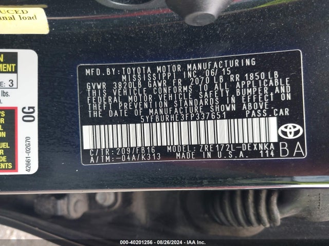 Toyota COROLLA LE 2015 5YFBURHE3FP337651 Image 9