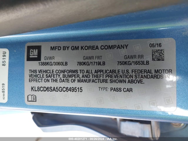 Chevrolet Spark 1lt Cvt 2016 KL8CD6SA5GC649515 Image 9