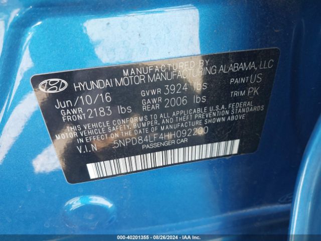 5NPD84LF4HH092200 Hyundai ELANTRA SE