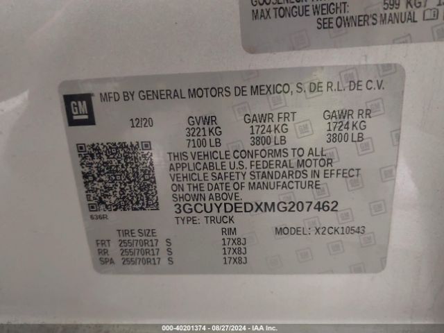 3GCUYDEDXMG207462 Chevrolet Silverado 1500 4wd  Short Bed Lt
