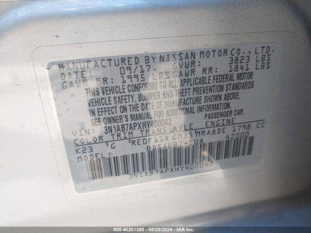 Nissan SENTRA S 2017 3N1AB7APXHY400042 Image 9