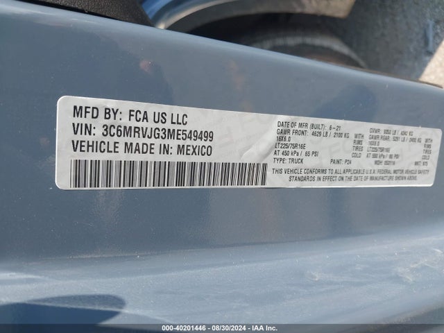 3C6MRVJG3ME549499 RAM Promaster 3500 Cargo Van High Roof 159 Wb Ext