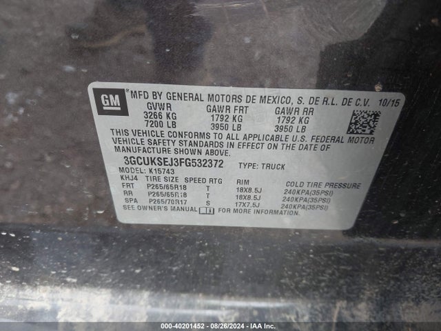 Chevrolet Silverado 1500 2lz 2015 3GCUKSEJ3FG532372 Image 9