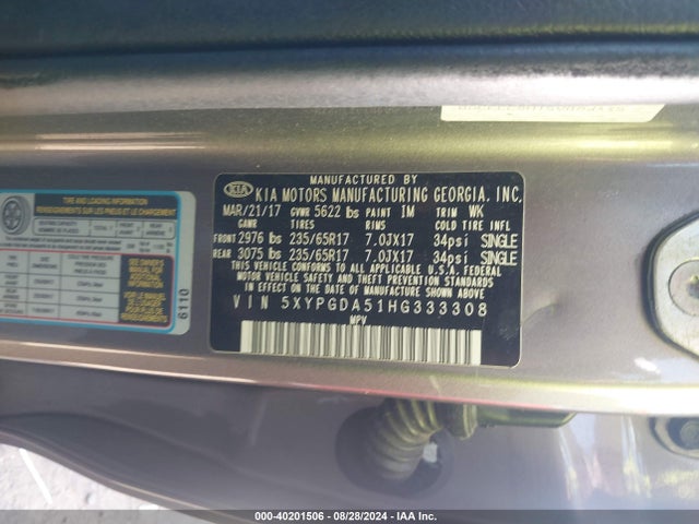 KIA Sorento 3.3l Lx 2017 5XYPGDA51HG333308 Image 9