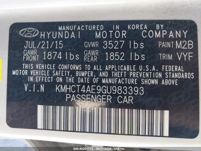 Hyundai ACCENT SE 2016 KMHCT4AE9GU983393 Image 9