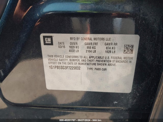 Chevrolet Cruze Ls Manual 2015 1G1PB5SG3F7229832 Image 9