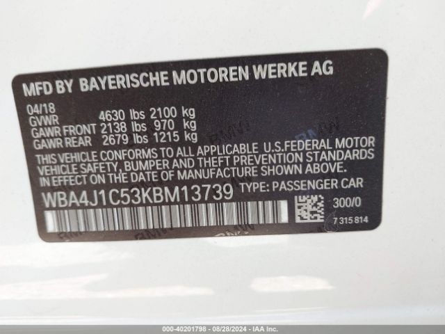 WBA4J1C53KBM13739 BMW 430i Gran Coupe