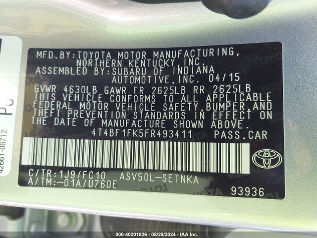 Toyota 2ar-fe 2015 4T4BF1FK5FR493411 Image 21