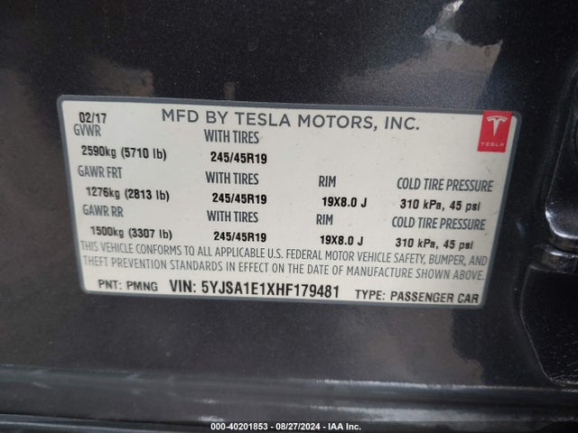 5YJSA1E1XHF179481 Tesla Model S 60/75