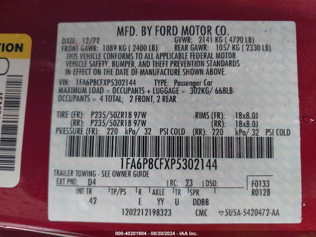 Ford Mustang Gt Premium Fastback 2023 1FA6P8CFXP5302144 Image 9