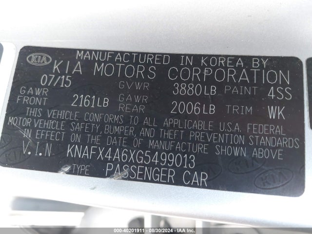 KIA FORTE LX 2016 KNAFX4A6XG5499013 Image 9