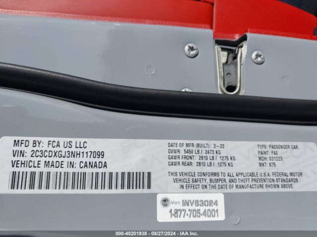 2C3CDXGJ3NH117099 Dodge Charger Scat Pack Widebody