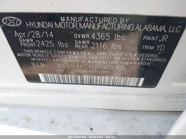 Hyundai SONATA GLS 2014 5NPEB4AC4EH940683 Image 9