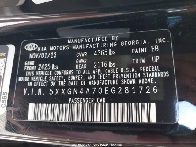 5XXGN4A70EG281726 KIA OPTIMA EX