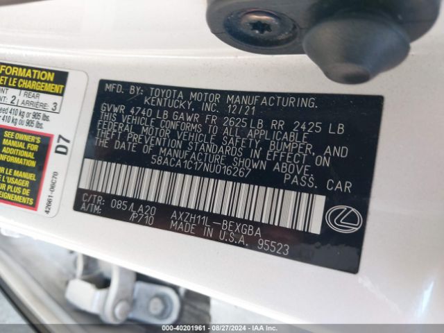 58ACA1C17NU016267 Lexus ES 300H