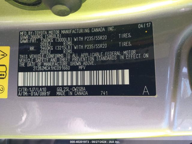2T2BZMCA1HC091660 Lexus RX 350