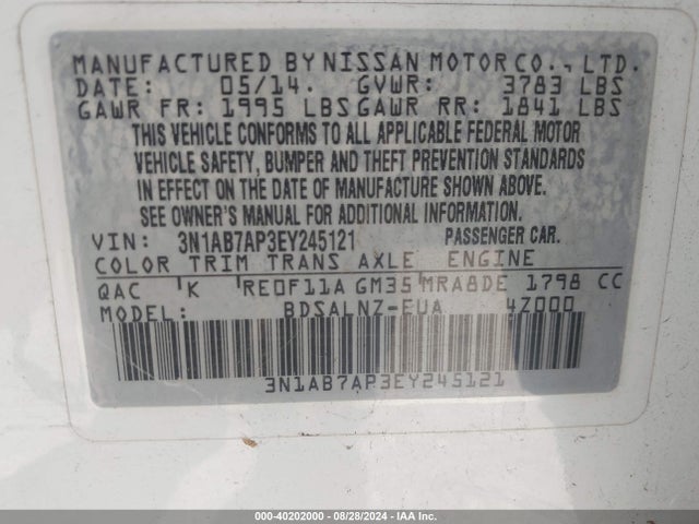 Nissan Sentra Fe+ Sv 2014 3N1AB7AP3EY245121 Image 9
