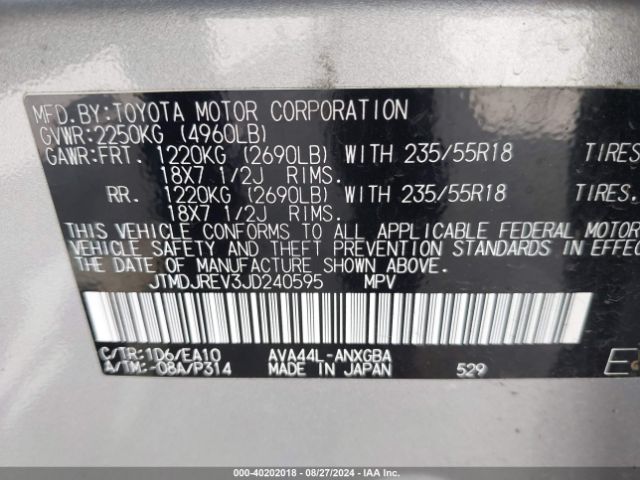 JTMDJREV3JD240595 Toyota Rav4 Hybrid Limited