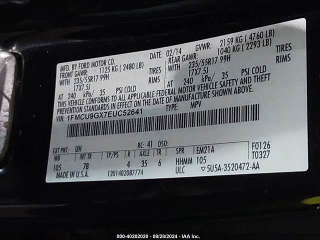 Ford ESCAPE SE 2014 1FMCU9GX7EUC52641 Image 9