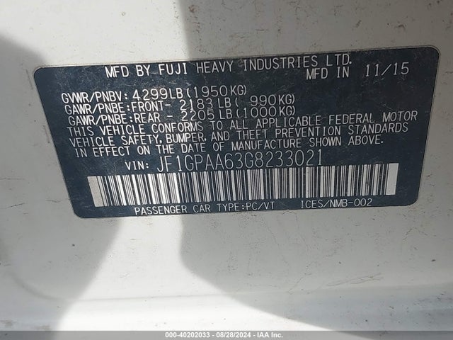 Subaru 2.0l na 2016 JF1GPAA63G8233021 Image 20