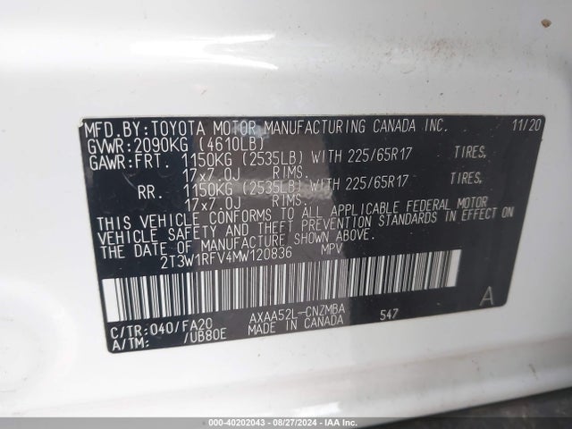 Toyota Rav4 Xle 2021 2T3W1RFV4MW120836 Image 9