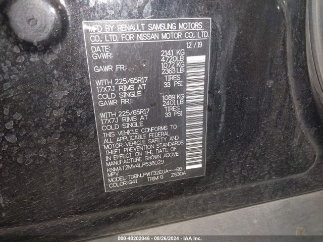 Nissan Rogue S Intelligent Awd 2020 KNMAT2MV4LP538029 Image 9