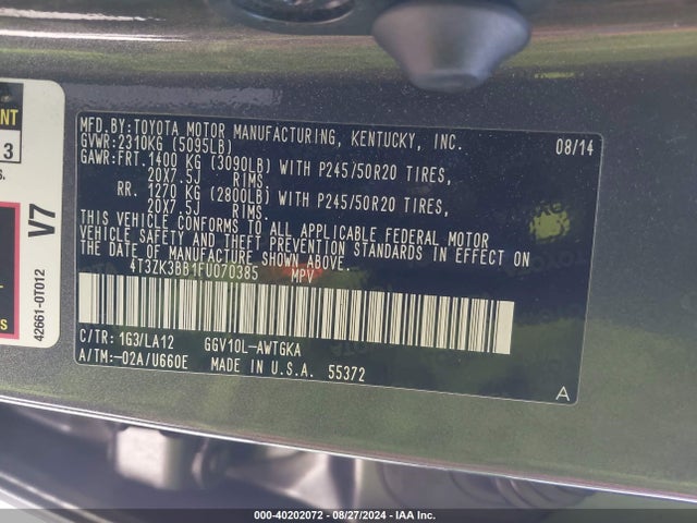 Toyota Venza Xle V6 2015 4T3ZK3BB1FU070385 Image 9