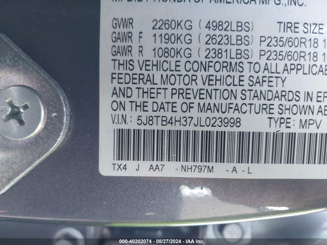 5J8TB4H37JL023998 Acura Rdx Acurawatch Plus Package