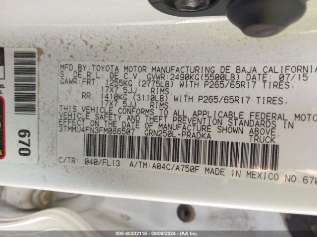 3TMMU4FN3FM086507 Toyota Tacoma Base V6