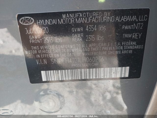 5NPEH4J21LH060236 Hyundai Sonata Limited