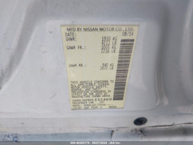 1N4AL3AP8FN332469 Nissan Altima 2.5/2.5 S/2.5 Sl/2.5 Sv