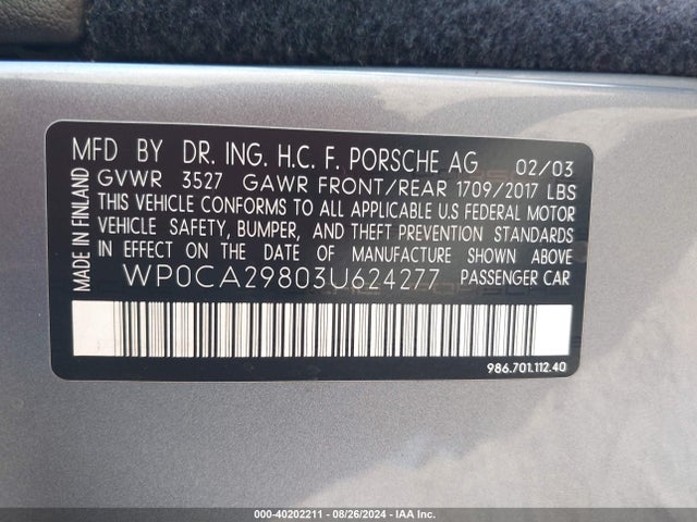 2003 PORSCHE BOXSTER WP0CA29803U624277 Photo 8