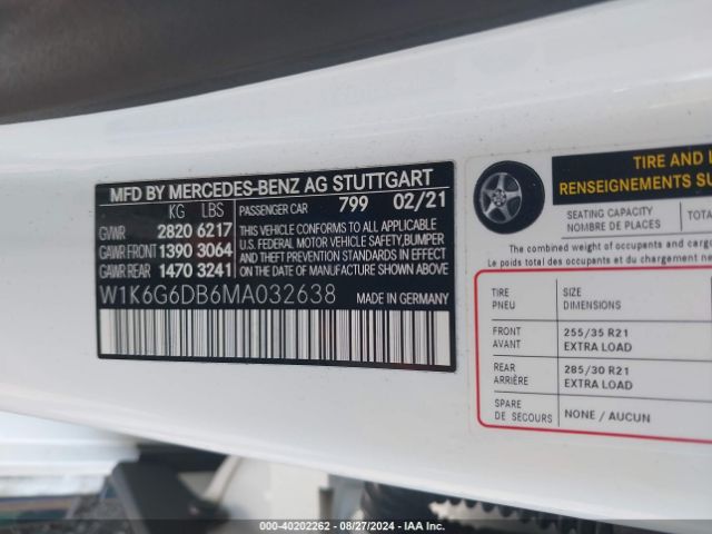 W1K6G6DB6MA032638 Mercedes-Benz S 500 4matic