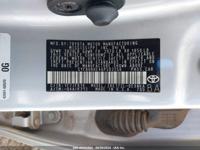 Toyota COROLLA LE 2016 5YFBURHE4GP503256 Image 9
