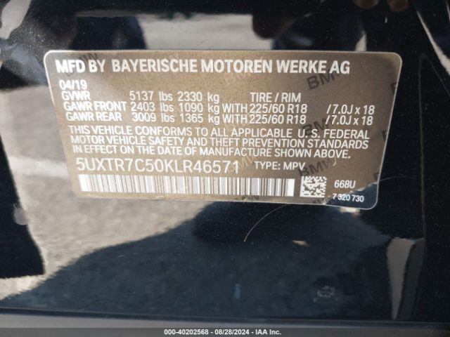 5UXTR7C50KLR46571 BMW X3 Sdrive30i