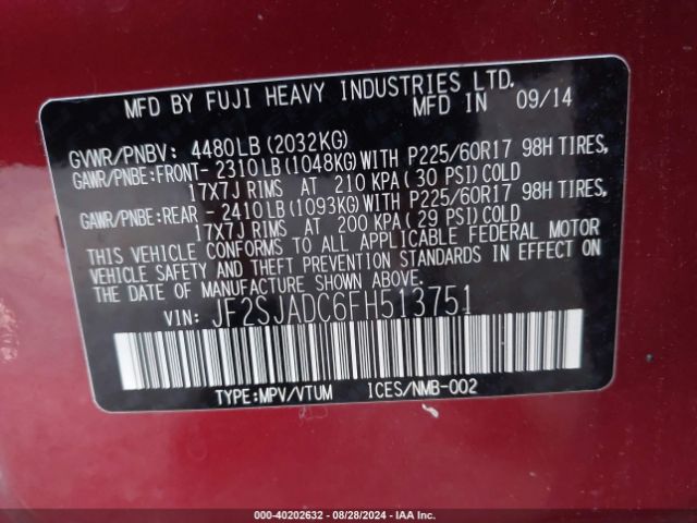 JF2SJADC6FH513751 Subaru Forester 2.5i Premium