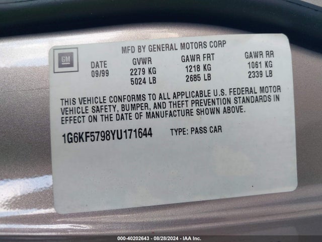 2000 CADILLAC DEVILLE 1G6KF5798YU171644 Photo 8
