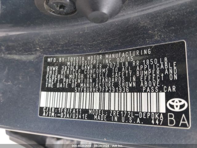 5YFBURHE7FP291936 Toyota COROLLA L