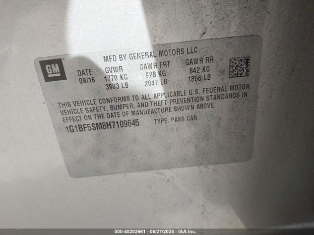 1G1BF5SM8H7109645 Chevrolet Cruze Premier Auto