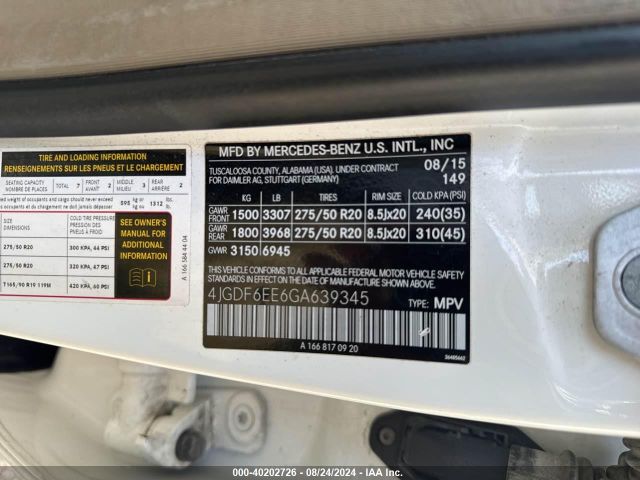 4JGDF6EE6GA639345 Mercedes-Benz Gl 450 4matic