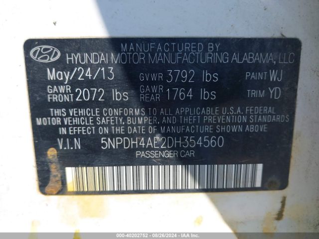 2013 HYUNDAI ELANTRA 5NPDH4AE2DH354560 Photo 8