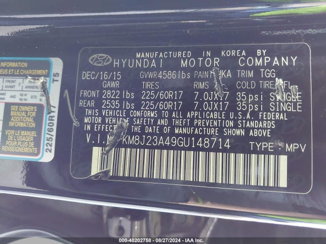 Hyundai TUCSON SE 2016 KM8J23A49GU148714 Image 9