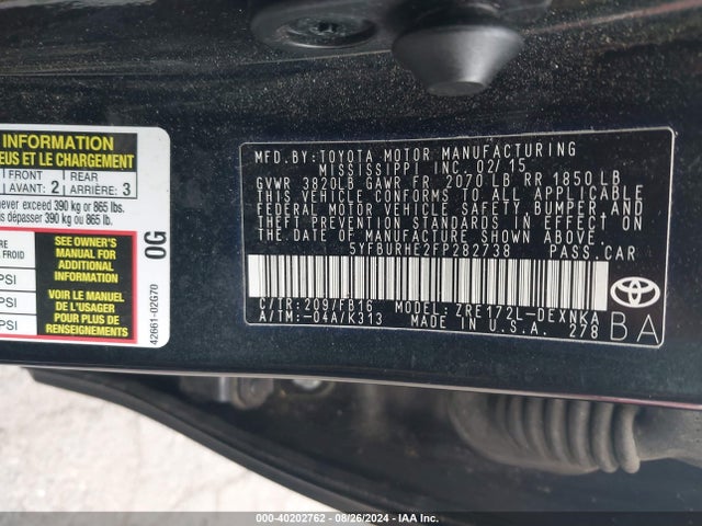Toyota Corolla Le Plus 2015 5YFBURHE2FP282738 Image 9