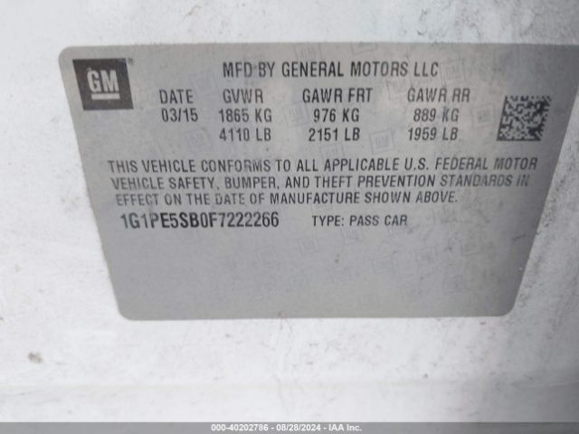 1G1PE5SB0F7222266 Chevrolet Cruze 2lt Auto